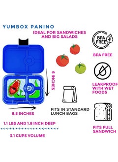 Yumbox Yumbox Panino Leakproof Bento Lunch Box Container for Kids & Adults (Surf Blue Dino), 4 compartments, Perfect for Sandwich Packed Lunch, Compact 8.5x6x1.8, Healthy Portions, Kids Lunch Box  - Image 2