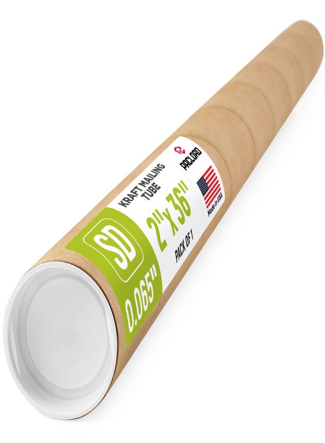 Paclord 2" x 36" Reinforced Kraft Paper Mailing Tube, Pack of 1 Tube with 2 Caps – Secure USPS Approved Poster Tube – Made in USA Cardboard Tube for Shipping and Storing Posters, Prints, Artwork - Image 1