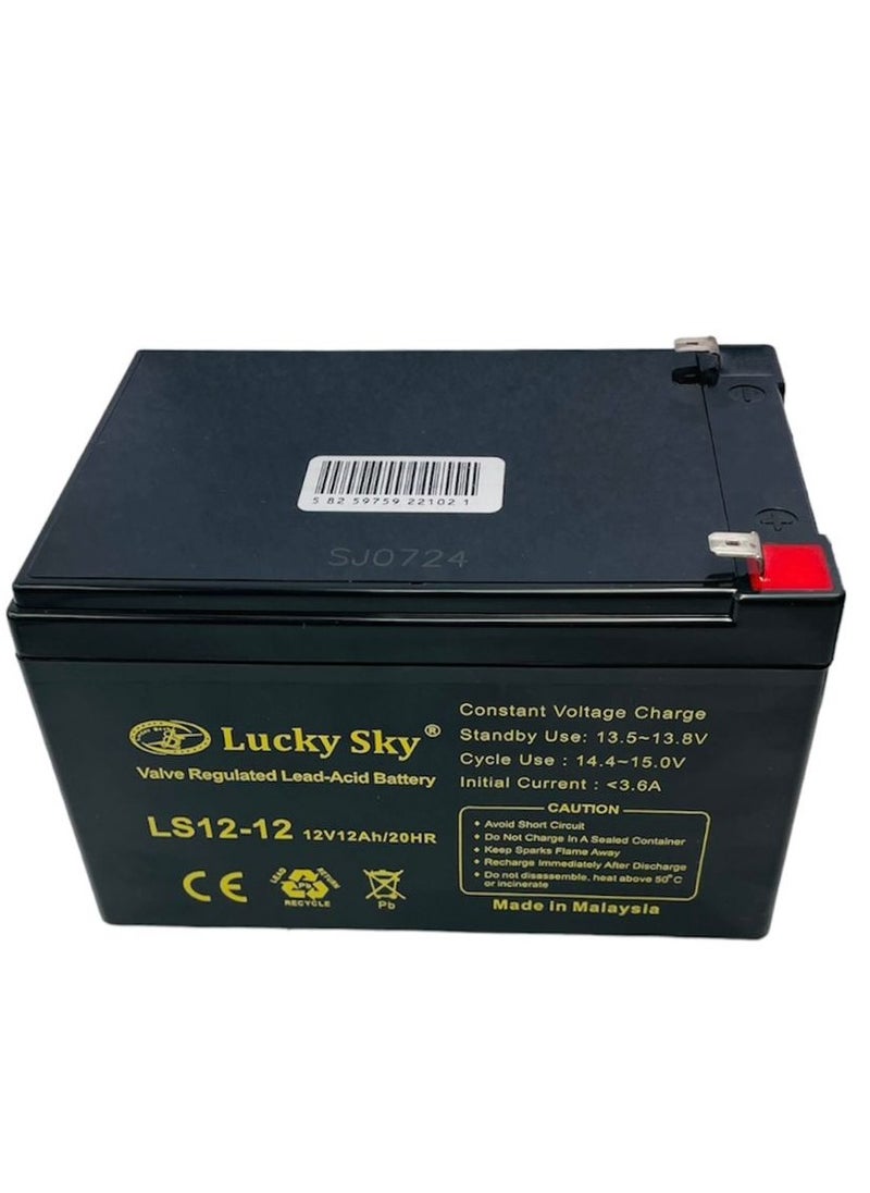 Lucky Sky - 12V 12Ah High-Performance Rechargeable Sealed Lead Acid Battery is a reliable and long-lasting power source for a wide range of applications. - Image 1