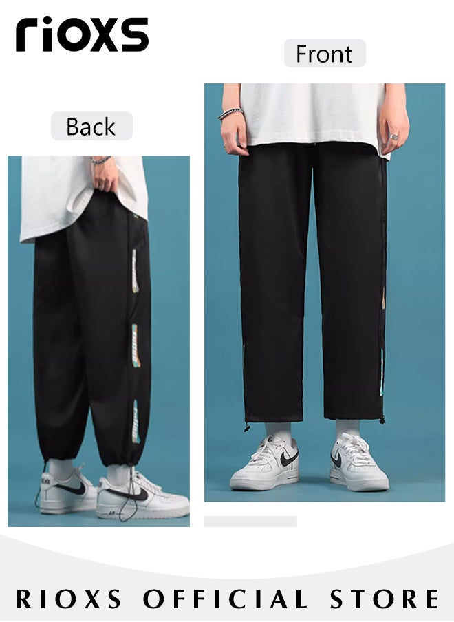 RIOXS - Men's Sweatpants,Loose Leg Pants With Adjustable Ankle Cinch Cord,Elastic Waist Jogger Pants,Sweat Pants For Men Teens With Pockets,Running Jogging Workout Track Pants - Image 1