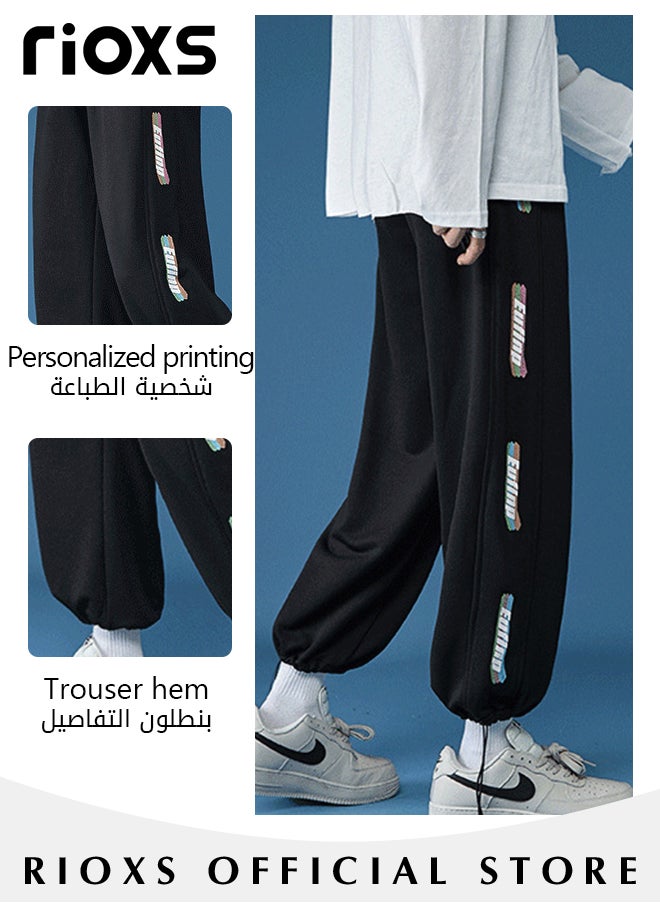 RIOXS - Men's Sweatpants,Loose Leg Pants With Adjustable Ankle Cinch Cord,Elastic Waist Jogger Pants,Sweat Pants For Men Teens With Pockets,Running Jogging Workout Track Pants - Image 1