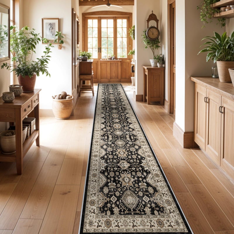 TOPRUUG Washable Hallway Runner Rug 3x16: Non Slip Runner Rugs with Rubber Backing Soft Kitchen Rug Farmhouse Distressed Carpet Runner for Living Room Bedroom Bathroom (Black, 3X16) - Image 1