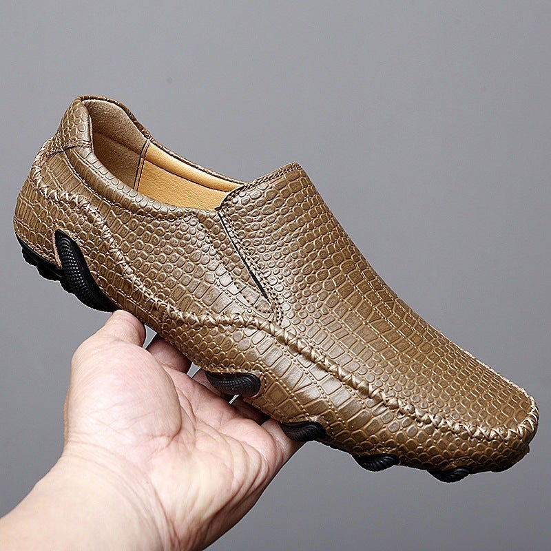Large Size Men'S Shoes Summer All-Match Peas Shoes Crocodile-Pattern Business Leather Shoes Lazy One-Step Slip-On Driving Shoes - Image 3