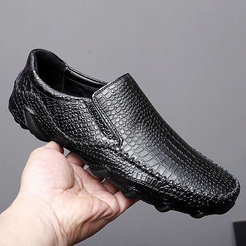 Large Size Men'S Shoes Summer All-Match Peas Shoes Crocodile-Pattern Business Leather Shoes Lazy One-Step Slip-On Driving Shoes - Image 4