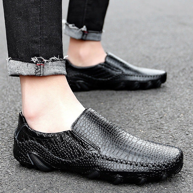 Large Size Men'S Shoes Summer All-Match Peas Shoes Crocodile-Pattern Business Leather Shoes Lazy One-Step Slip-On Driving Shoes - Image 5