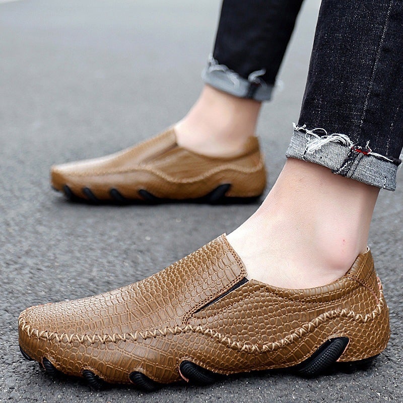 Large Size Men'S Shoes Summer All-Match Peas Shoes Crocodile-Pattern Business Leather Shoes Lazy One-Step Slip-On Driving Shoes - Image 2