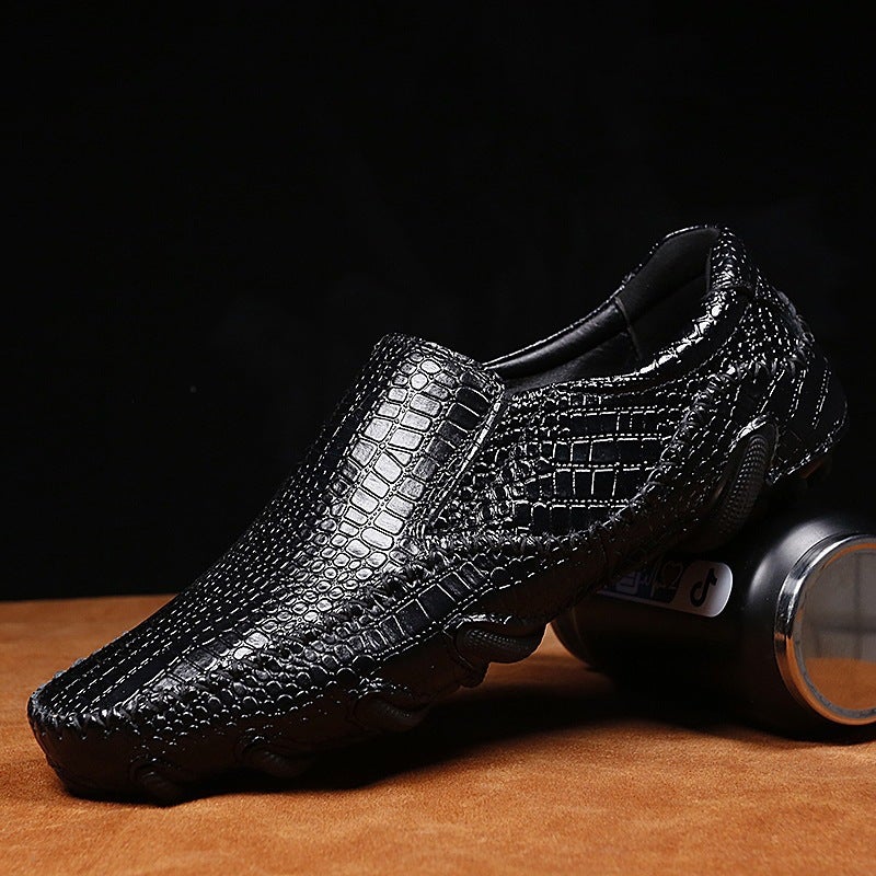 Large Size Men'S Shoes Summer All-Match Peas Shoes Crocodile-Pattern Business Leather Shoes Lazy One-Step Slip-On Driving Shoes - Image 1