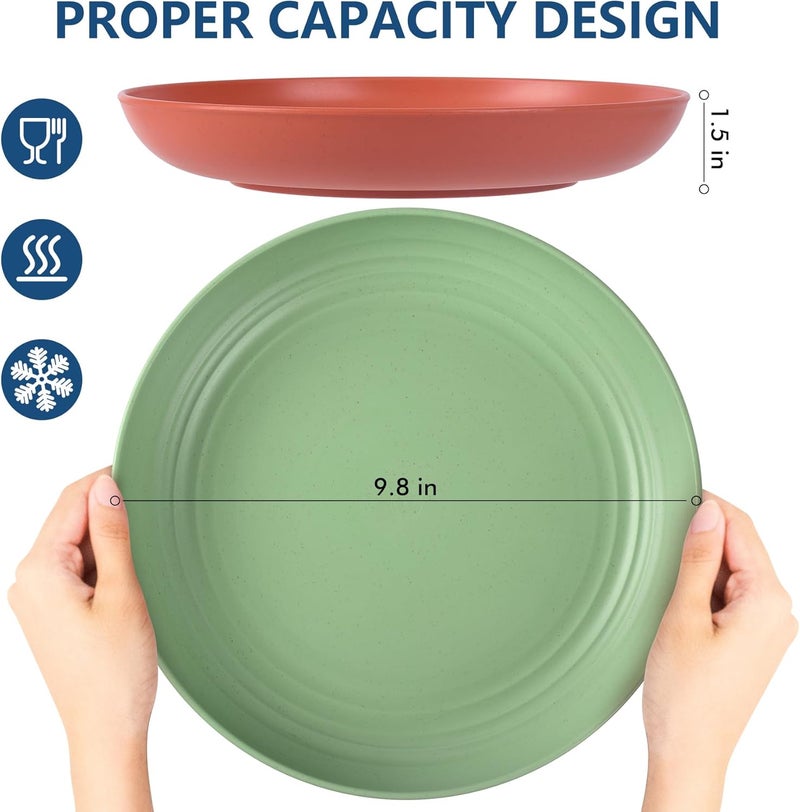 HOTEC 8Pack 10inch Unbreakable Deep Dinner Plates Wheat Straw Plastic Plates Dishwasher Safe Kitchen Plates Dinnerware Multicolor - Image 2