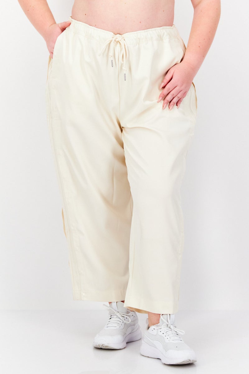 adidas Originals Women Plus Size Embroidered Logo Drawstring Pants, Beige  - Image 1