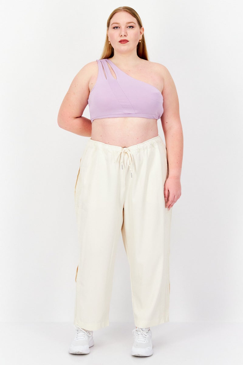 adidas Originals Women Plus Size Embroidered Logo Drawstring Pants, Beige  - Image 3