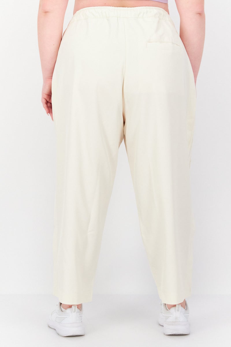 adidas Originals Women Plus Size Embroidered Logo Drawstring Pants, Beige - Image 4