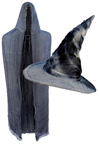 OLYPHAN Wizard Costume Set with Wizard Hat Grey and Gray Fluffy Cloak Cape for Halloween & Cosplay 2 PC Accessory - Image 5