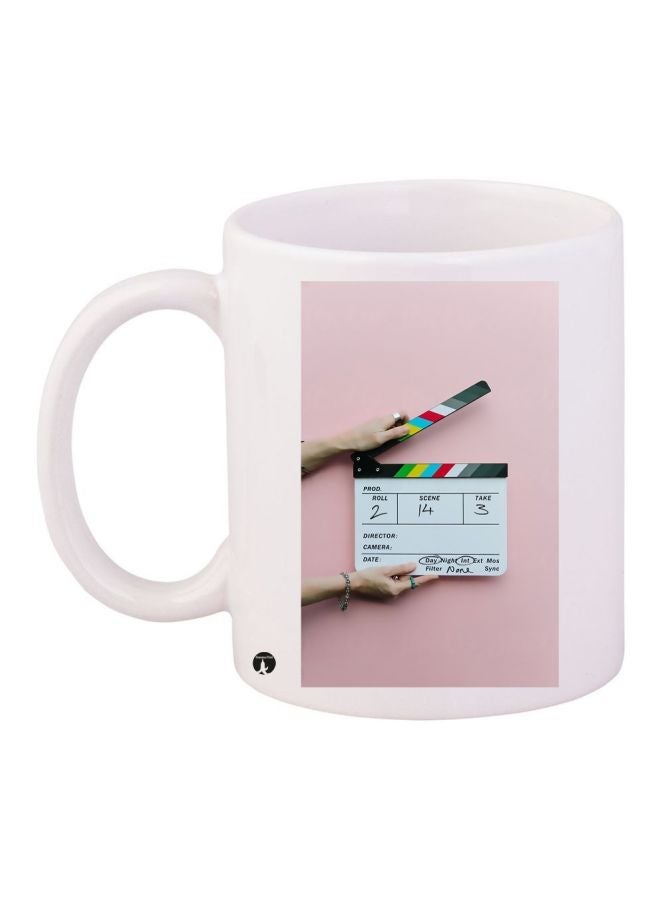 RYN Clapper Board Printed Coffee Mug White/Pink/Black 11ounce