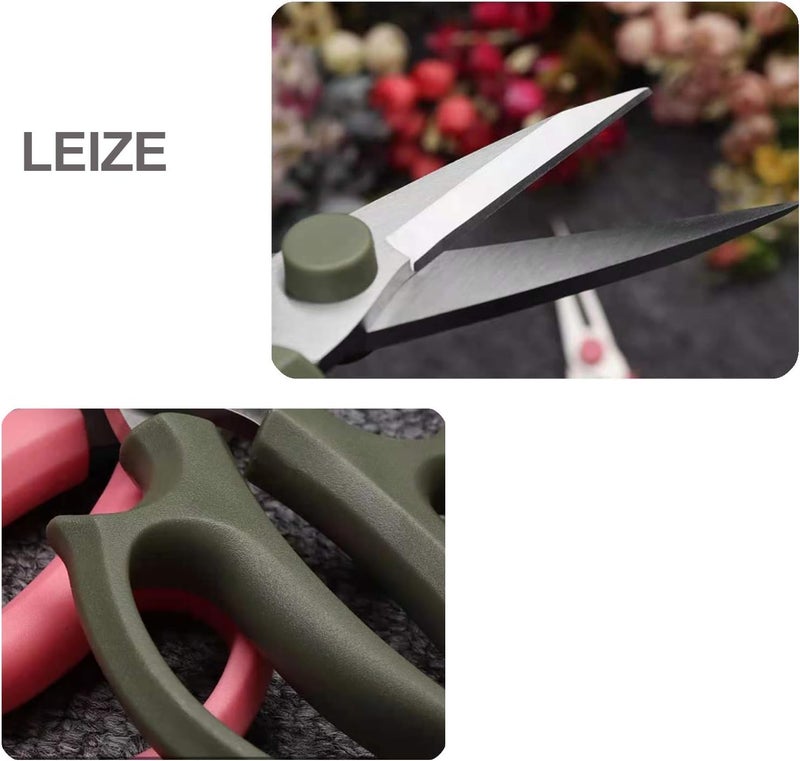 Leize Flower Scissors, Premium Thickened Stainless Steel Floral Shears, Strong Pruner for Flowers, Branches and Leaves (Grey Green Slender) - Image 2