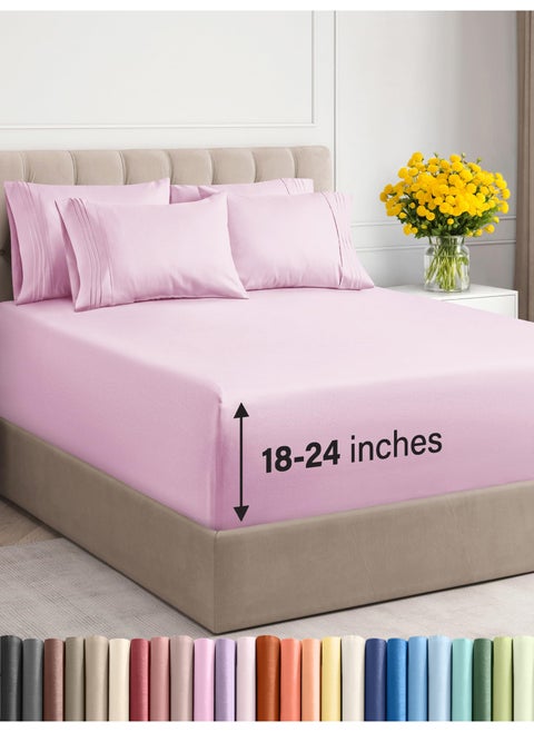 Extra Deep Full Sheet Set  6 Piece Breathable  Cooling Sheets  Hotel Luxury Bedding Set with 1824 Inch Extra Deep Pockets  Easy Fit  Super Soft Wrinkle Free and Comfy  Light Pink Full Size