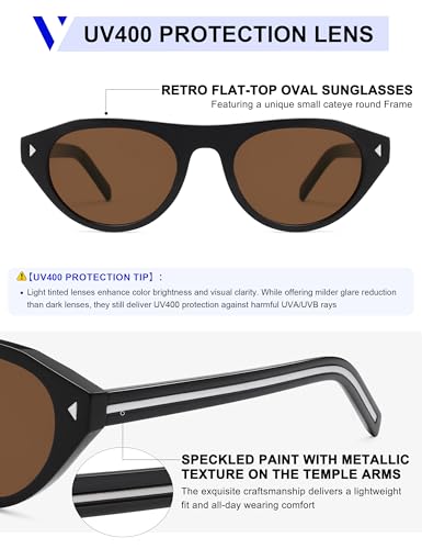 VANLINKER Retro Small Oval Sunglasses for Women Men Trendy Narrow Round Cateye Shades VL9915,Brown - Image 4