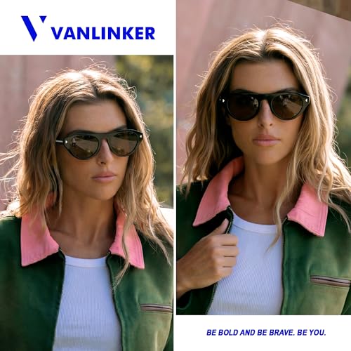 VANLINKER Retro Small Oval Sunglasses for Women Men Trendy Narrow Round Cateye Shades VL9915,Brown - Image 2