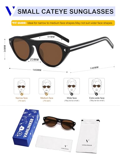 VANLINKER Retro Small Oval Sunglasses for Women Men Trendy Narrow Round Cateye Shades VL9915,Brown - Image 5
