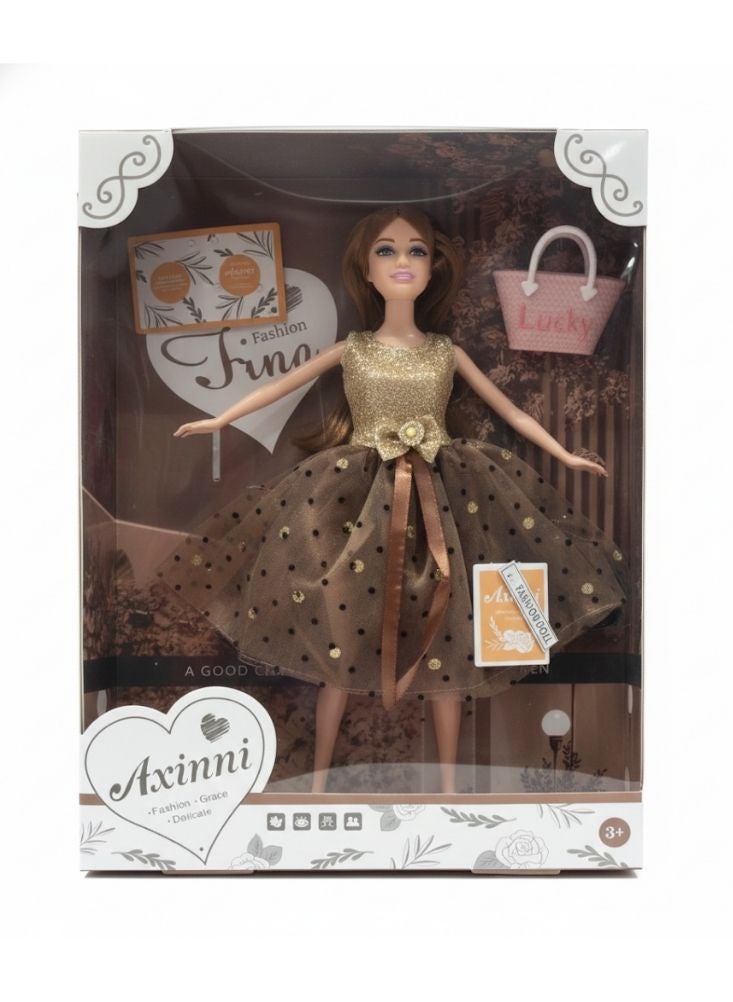 Premium Fashion Doll with Elegant Party Dress – Kids Pretend Play Doll Set with Handbag Accessory, Premium Outfit Design, Role Play Toy for Girls (Ages 3+) - Image 1