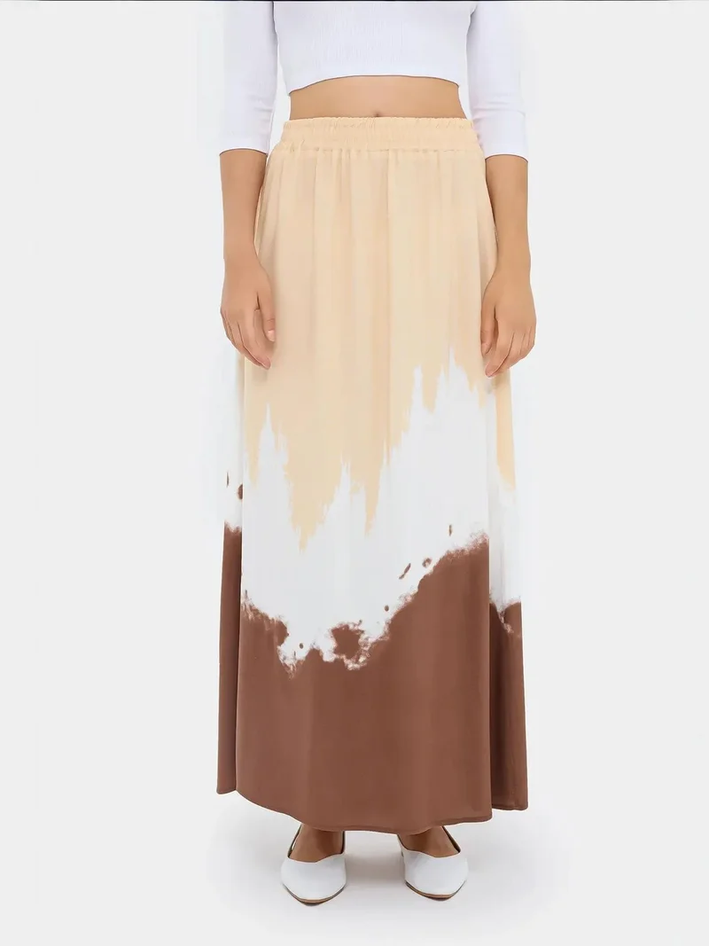 زوبعة تنورة ماكسي بطبعة ألوان مائية وخصر مطاطي