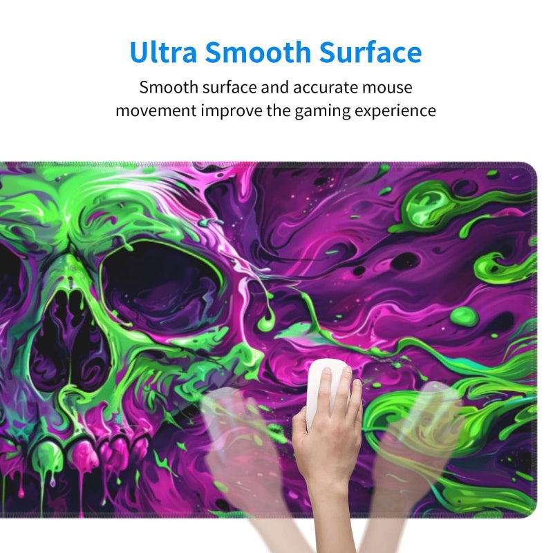 Brecoy Gaming Mouse Pad Desk Pad,Extended Big Mouse Pad,31.5x11.8 Inch Long Computer Keyboard Mouse Mat Mousepad with 3mm Non-Slip Base and Stitched Edge for Gaming and Officeâ€¦ (Watercolor Skull 2) - Image 4