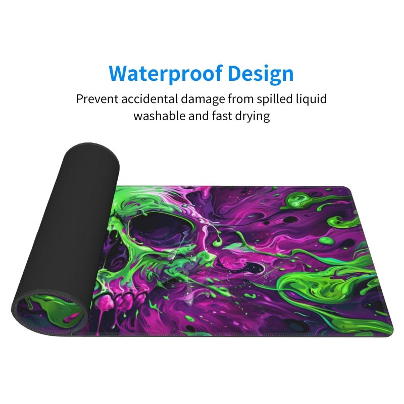 Brecoy Gaming Mouse Pad Desk Pad,Extended Big Mouse Pad,31.5x11.8 Inch Long Computer Keyboard Mouse Mat Mousepad with 3mm Non-Slip Base and Stitched Edge for Gaming and Officeâ€¦ (Watercolor Skull 2) - Image 3