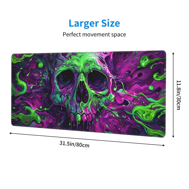 Brecoy Gaming Mouse Pad Desk Pad,Extended Big Mouse Pad,31.5x11.8 Inch Long Computer Keyboard Mouse Mat Mousepad with 3mm Non-Slip Base and Stitched Edge for Gaming and Officeâ€¦ (Watercolor Skull 2) - Image 2