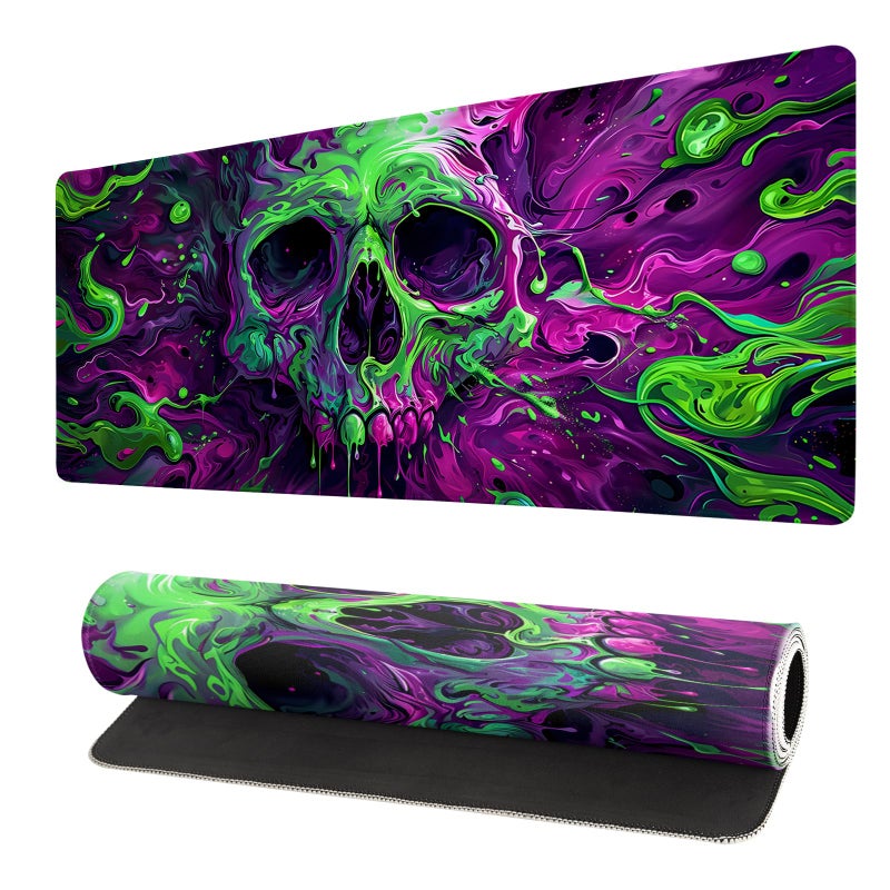 Brecoy Gaming Mouse Pad Desk Pad,Extended Big Mouse Pad,31.5x11.8 Inch Long Computer Keyboard Mouse Mat Mousepad with 3mm Non-Slip Base and Stitched Edge for Gaming and Officeâ€¦ (Watercolor Skull 2) - Image 1
