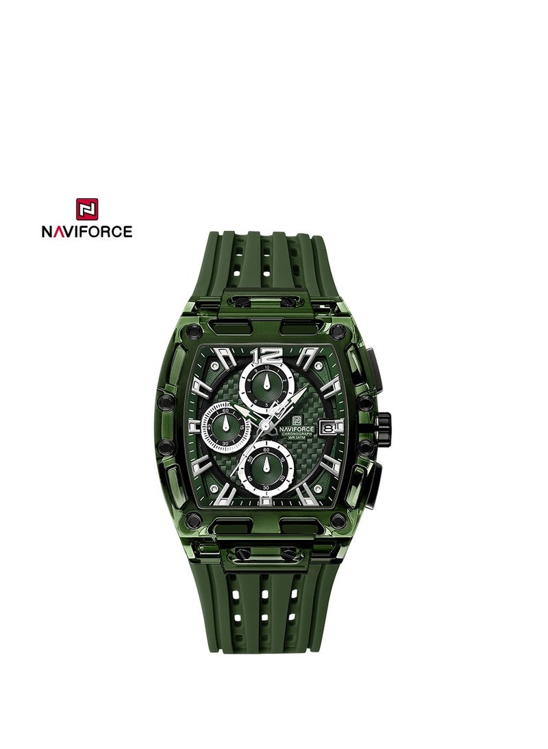 NAVIFORCE Naviforce NF7105 Men's Sports Chronograph Watch – Transparent Case, Waterproof, Silicone Strap, Multifunction Quartz Green 