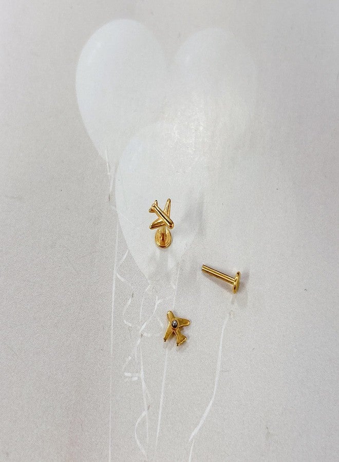 Cykdohy 16G Airplane Cartilage Tragus Tiny Earring for Women Men Stainless Steel Minimalist Small Internally Threaded Helix Conch Flatback Fly Plane Airline Studs Screw Ear Body Piercing Travel Jewelry 8mm (Gold) - Image 4