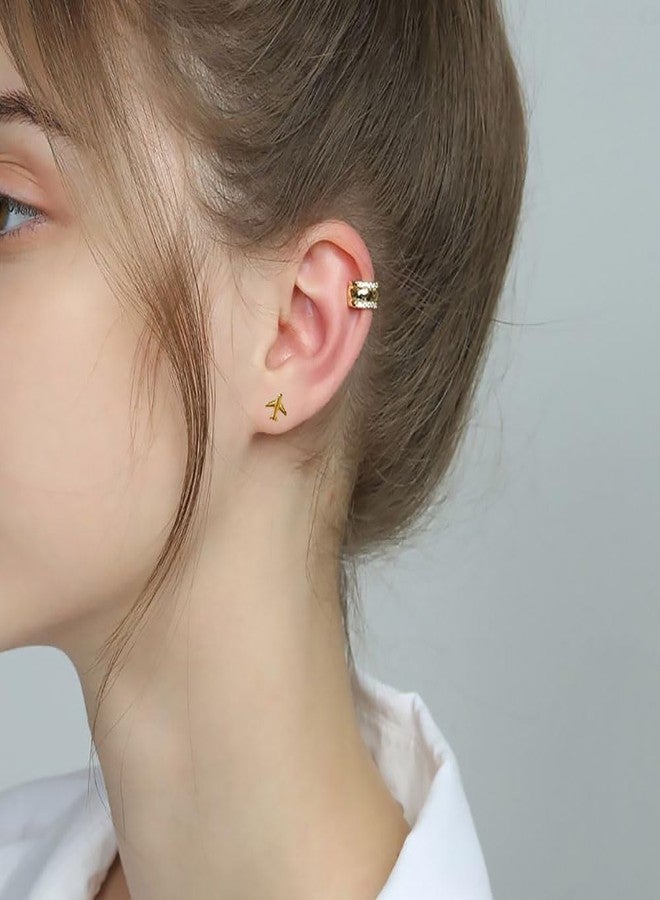 Cykdohy 16G Airplane Cartilage Tragus Tiny Earring for Women Men Stainless Steel Minimalist Small Internally Threaded Helix Conch Flatback Fly Plane Airline Studs Screw Ear Body Piercing Travel Jewelry 8mm (Gold) - Image 2
