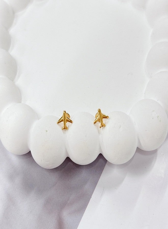 Cykdohy 16G Airplane Cartilage Tragus Tiny Earring for Women Men Stainless Steel Minimalist Small Internally Threaded Helix Conch Flatback Fly Plane Airline Studs Screw Ear Body Piercing Travel Jewelry 8mm (Gold) - Image 5