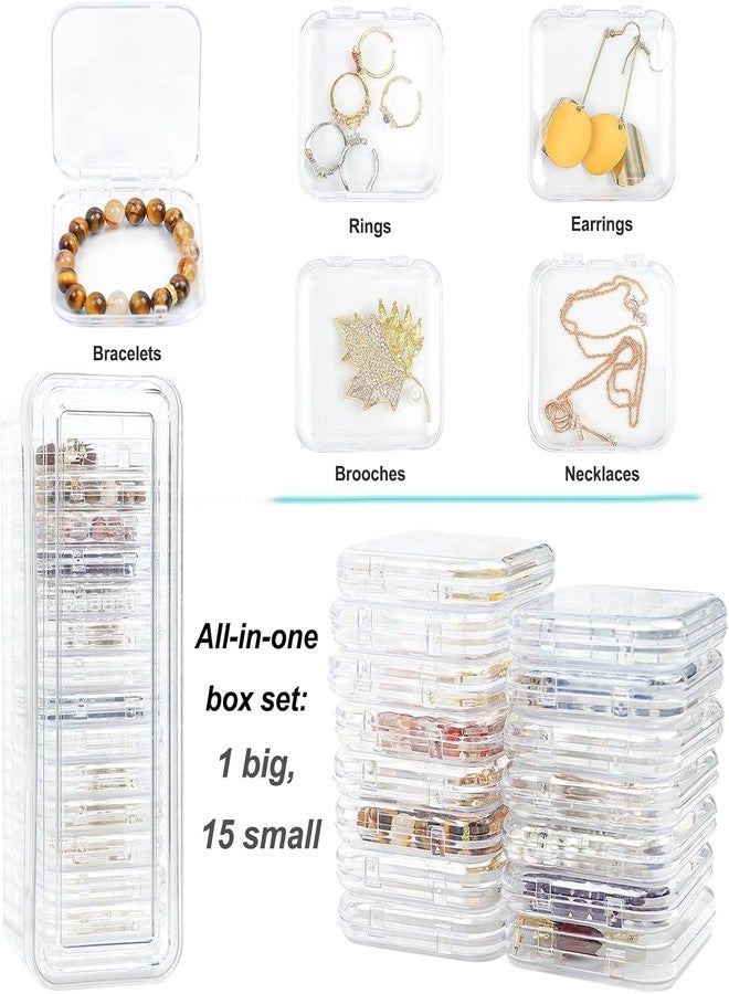 COLBEX Clear Jewelry Organizer Box, Plastic Jewelry Organizer Holder with 15 Portable Jewelry Cases, Travel Jewelry Storage for Earrings Rings Necklaces Brooch (1Box+14Cases) - Image 2