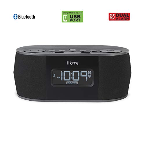 iHome ساعة iHome اللاسلكية بلوتوث ستيريو، راديو منبه مزدوج بتردد FM، شحن USB، منبه لغرف النوم، منبه، إلغاء صدى الصوت، مكبرات صوت مزدوجة، صوت عالي الجودة، احتياطي بطارية، عرض، أسود، رقم الموديل: iBT38G أسود - Image 4