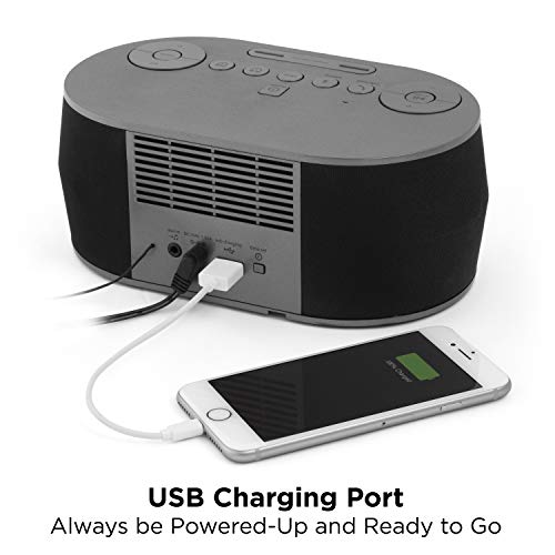 iHome ساعة iHome اللاسلكية بلوتوث ستيريو، راديو منبه مزدوج بتردد FM، شحن USB، منبه لغرف النوم، منبه، إلغاء صدى الصوت، مكبرات صوت مزدوجة، صوت عالي الجودة، احتياطي بطارية، عرض، أسود، رقم الموديل: iBT38G أسود - Image 3