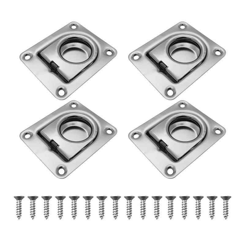 DONGKER Recessed Tie Down DRings Anchors4 PCS Stainless Steel Flush Mount DRings with 16 Screws for Boats Trailers Trucks