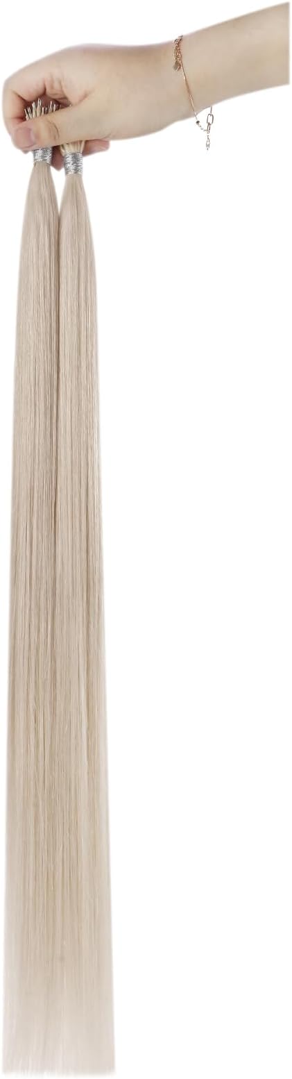 Moresoo Blonde Nano Hair Extensions Human Hair Ash Blonde with Platinum Blonde Nano Beads Human Hair Extensions 16 Inch Blonde Nano Ring Hair Extensions 1gs 50gPack P18613