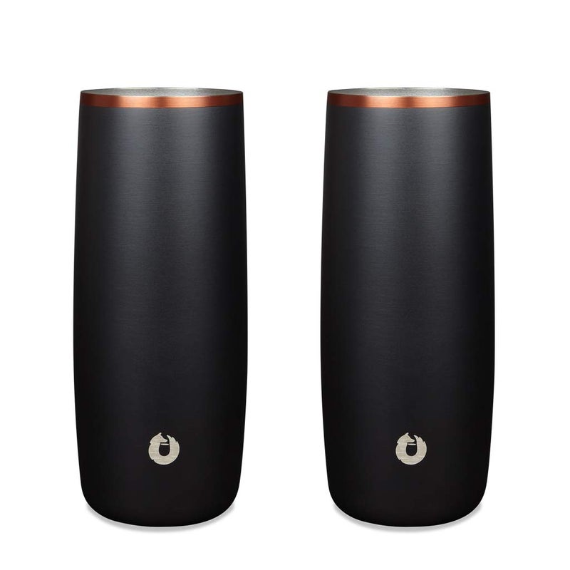 SNOWFOX Premium Vacuum Insulated Stainless Steel Cocktail GlassDrink Tumbler Set of 2 Drinks Stay Icy Cold Thermal Highball Glasses Elegant Home Entertaining Classic Barware 145 oz BlackGold