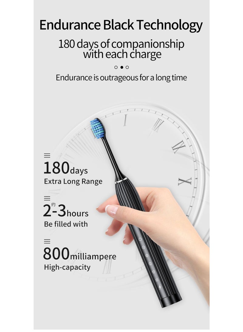 SahlTech Electric Toothbrush with 10 Brush Heads and Travel Case, Ultra Sonic Motor Toothbrush, 6 Modes and Built-in 2-Minute Smart Timer for Adults and Teenagers (Black) - Image 3