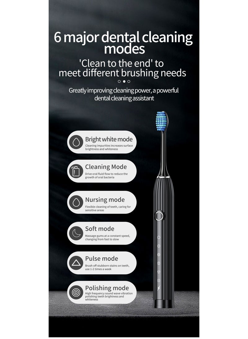 SahlTech Electric Toothbrush with 10 Brush Heads and Travel Case, Ultra Sonic Motor Toothbrush, 6 Modes and Built-in 2-Minute Smart Timer for Adults and Teenagers (Black) - Image 2