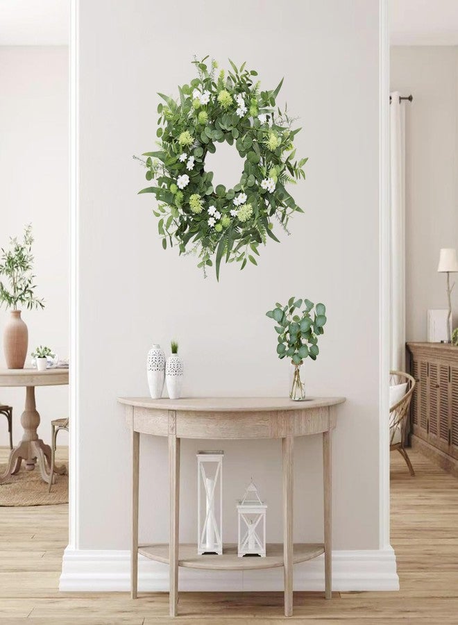 BINFEN 22"-24" Green Eucalyptus Wreath for Front Door with White Flowers - Lifelike Spring, Summer, Fall, and Winter Farmhouse Home Decor for Porch, Window, Wall, and Fireplace - Image 4