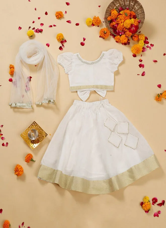 Saka Designs Embroidered White Lehenga Set for Girls