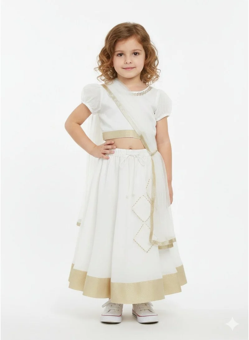 Saka Designs Embroidered White Lehenga Set for Girls