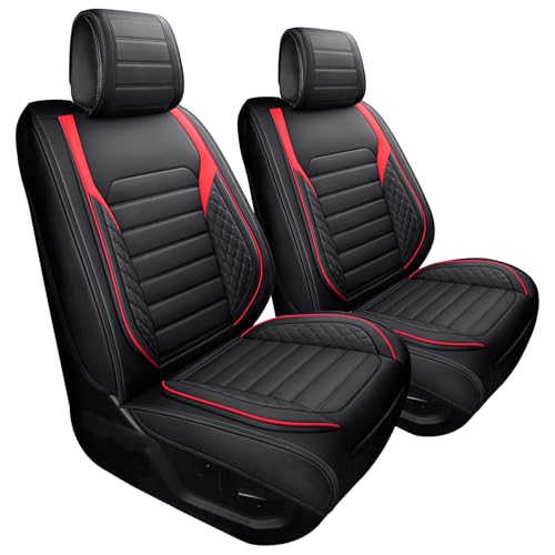 YIERTAI F150 Seat Covers Compatible with Ford F150 for 20092025 F150 20172025 F250 F350 F450 Crew Cab Supercab Super Duty King Ranch Lariat Limited Waterproof Leather2 PCS FrontBlackRed - Image 1