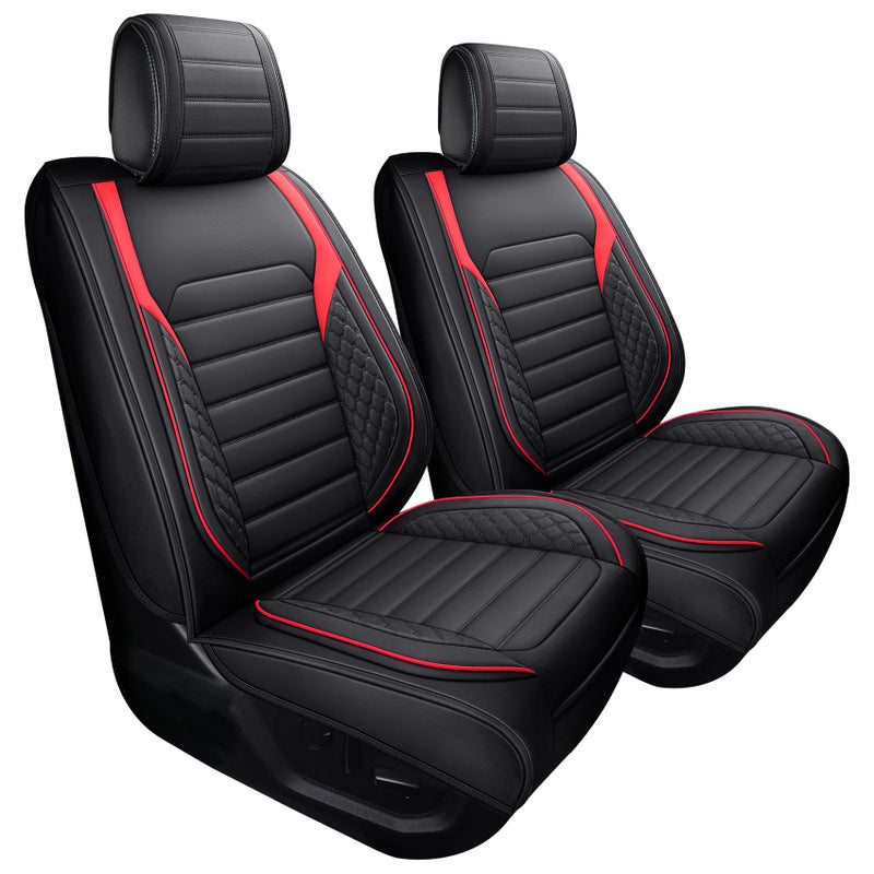 YIERTAI F150 Seat Covers Compatible with Ford F150 for 20092025 F150 20172025 F250 F350 F450 Crew Cab Supercab Super Duty King Ranch Lariat Limited Waterproof Leather2 PCS FrontBlackRed - Image 3