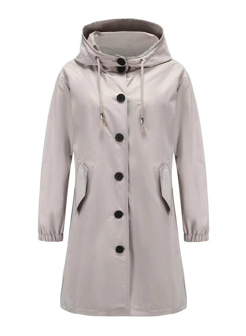 Loquat Autumn Winter Women's Hooded Windbreaker Casual Long Coat 