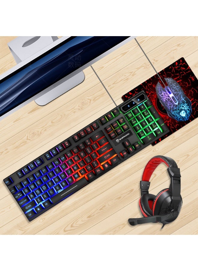 عام لوحة مفاتيح مضيئة للكمبيوتر السلكي ، ماوس سلكي ، سماعة رأس سلكية ، لوحة ماوس ، لوحة مفاتيح كمبيوتر سطح المكتب من أربع قطع - Image 2