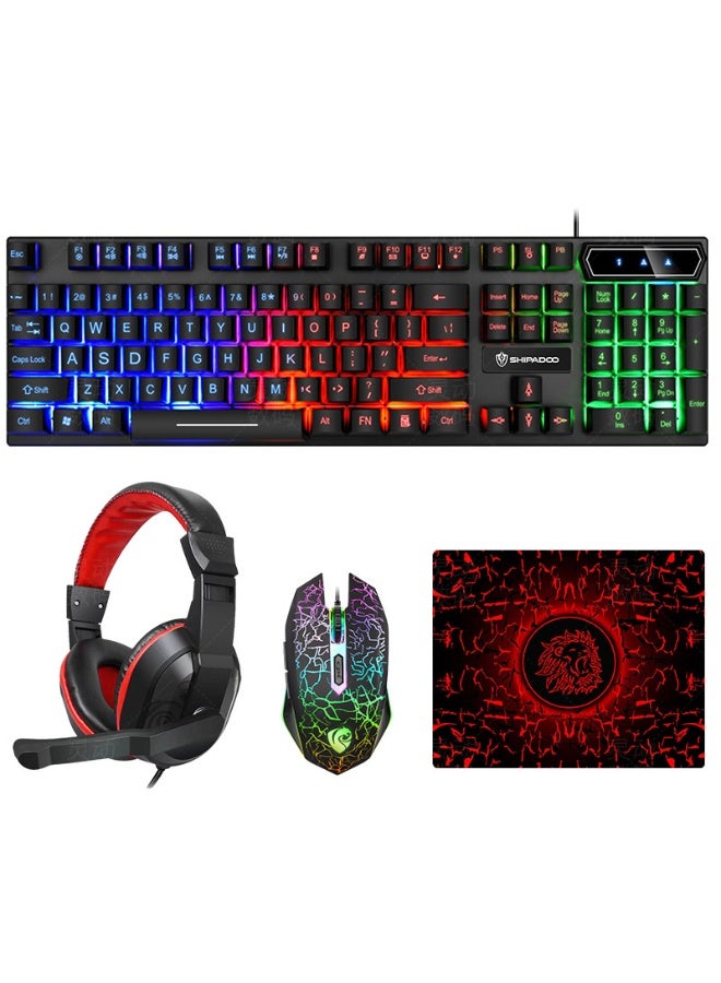 عام لوحة مفاتيح مضيئة للكمبيوتر السلكي ، ماوس سلكي ، سماعة رأس سلكية ، لوحة ماوس ، لوحة مفاتيح كمبيوتر سطح المكتب من أربع قطع - Image 1