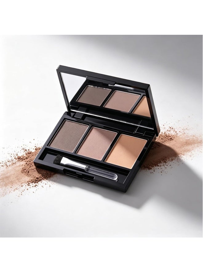 Eyebrow Powder Makeup Kit, 3 Colors Waterproof Long Lasting Brow Palette, Dark & Light Brown Brow Filler with Built-In Mirror & Double-Ended Brow Brush, Natural Full Sculpt Eyebrow Cosmetic Set for Women - Image 1