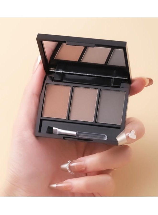 Eyebrow Powder Makeup Kit, 3 Colors Waterproof Long Lasting Brow Palette, Dark & Light Brown Brow Filler with Built-In Mirror & Double-Ended Brow Brush, Natural Full Sculpt Eyebrow Cosmetic Set for Women - Image 3